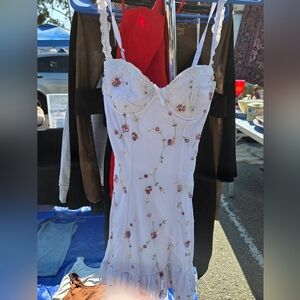 Floral White Dress with Pink Accents
